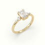 Emerald Diamond Solitaire Side Stone Engagement Ring — Yellow Gold