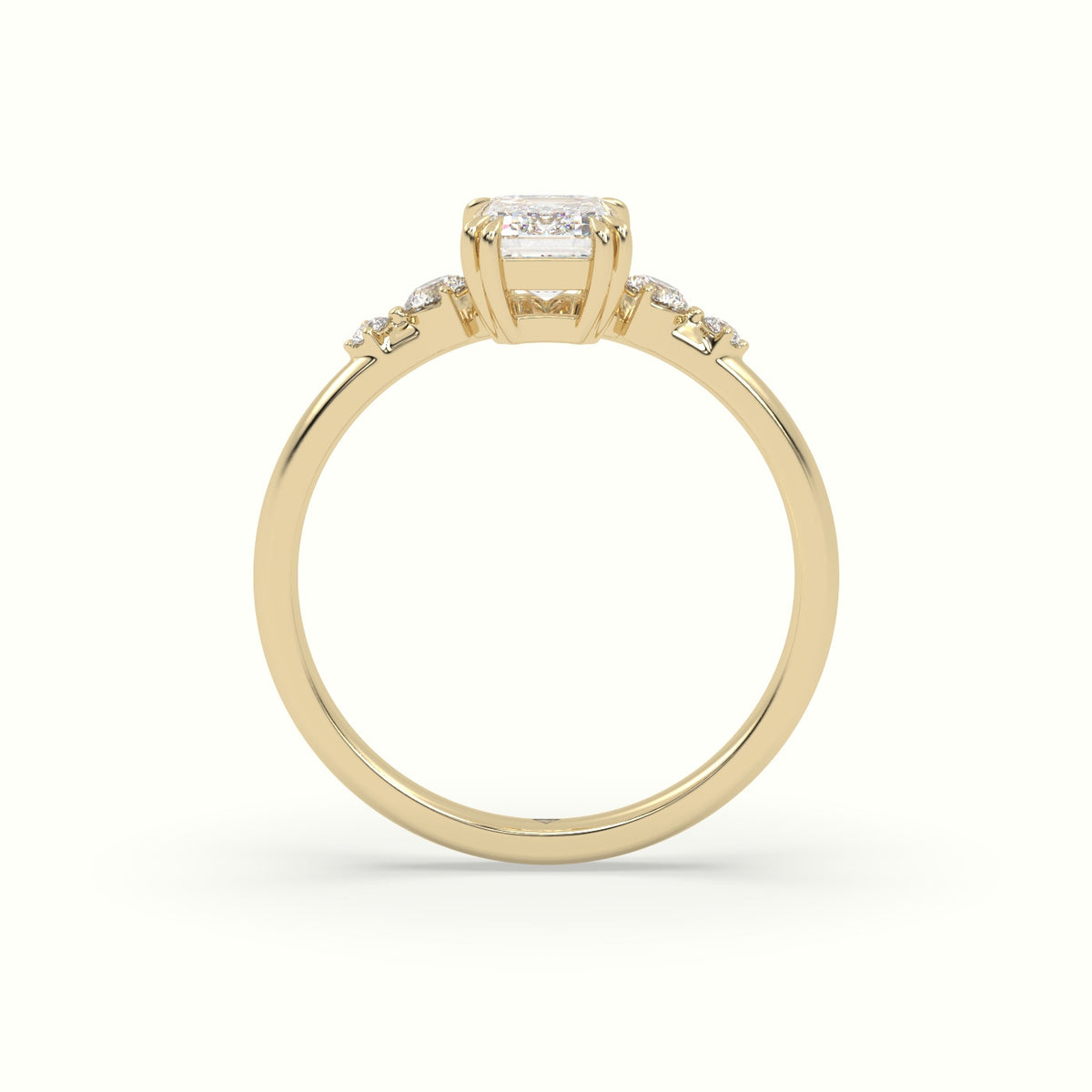 Emerald Diamond Solitaire Side Stone Engagement Ring — Yellow Gold