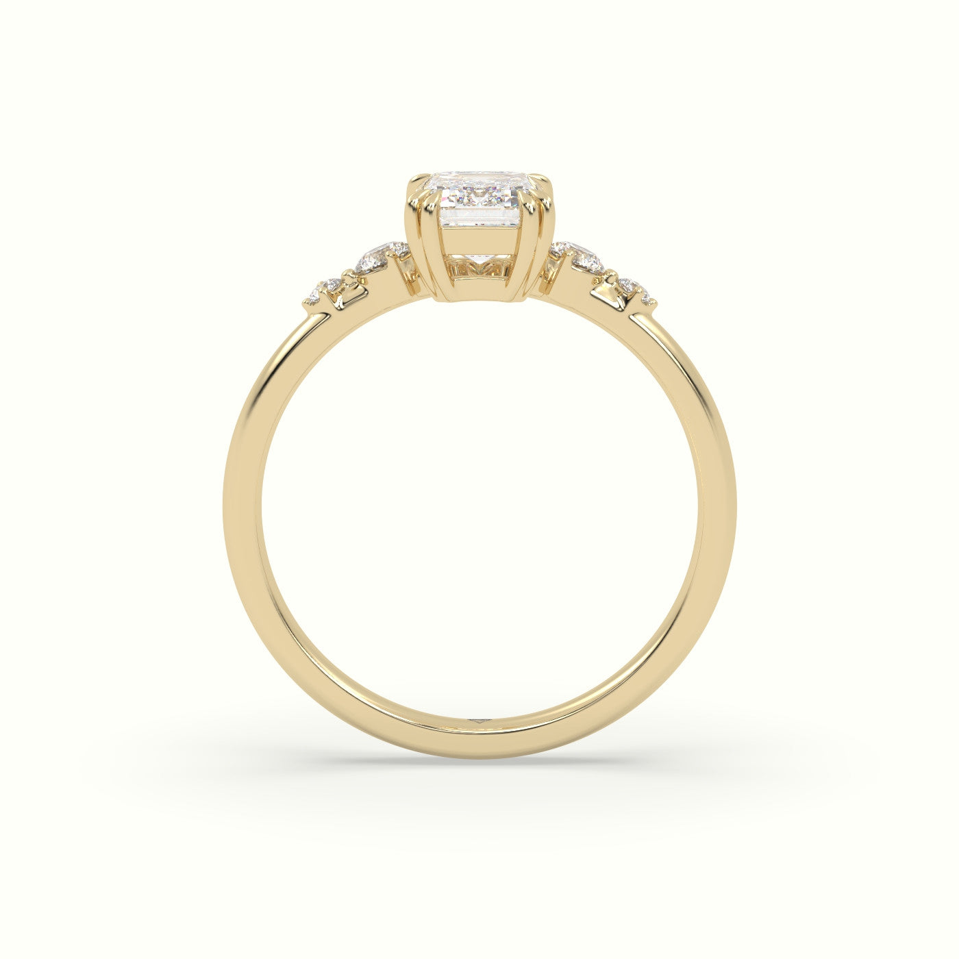 Emerald Diamond Solitaire Side Stone Engagement Ring — Yellow Gold