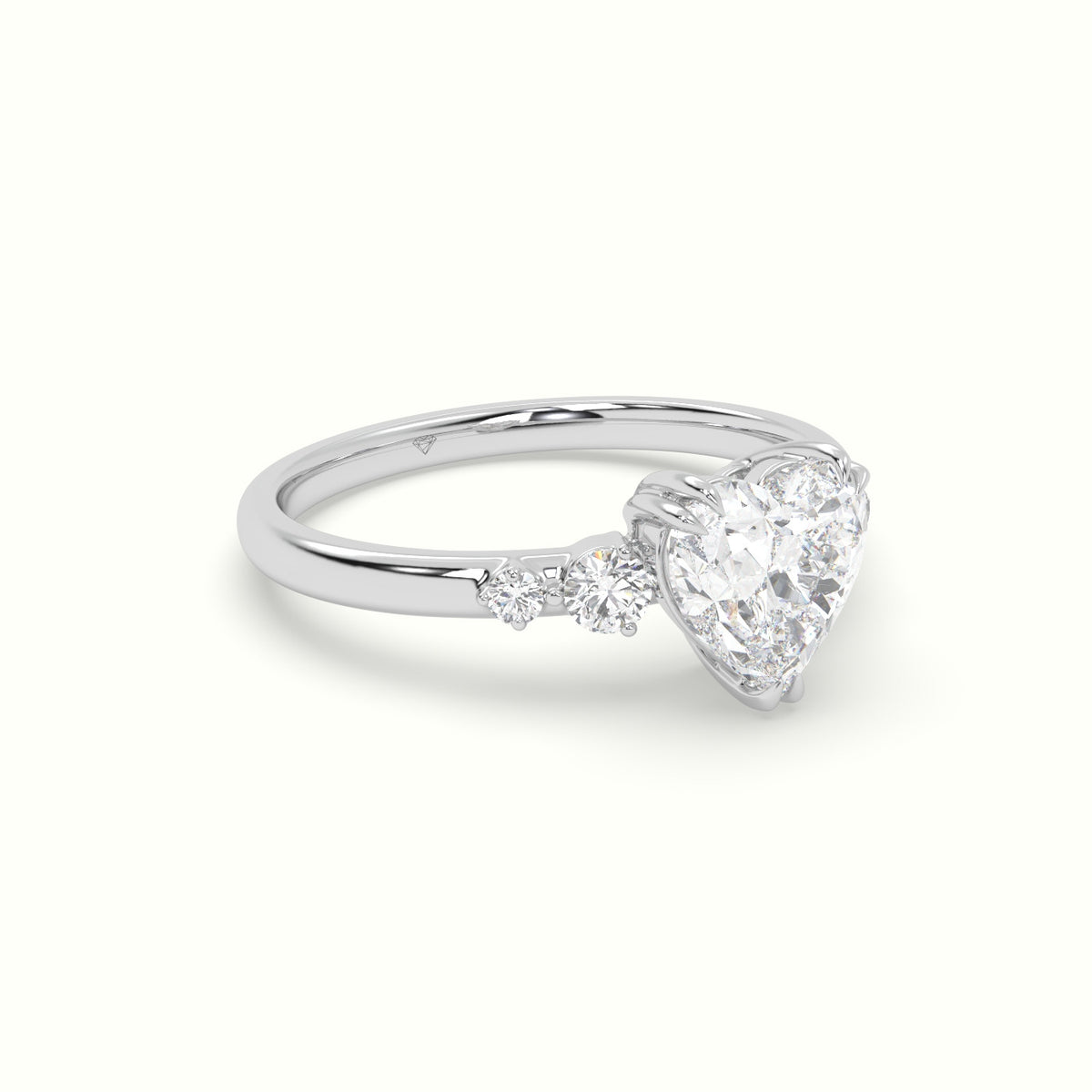Heart Diamond Solitaire Side Stone Engagement Ring — White Gold