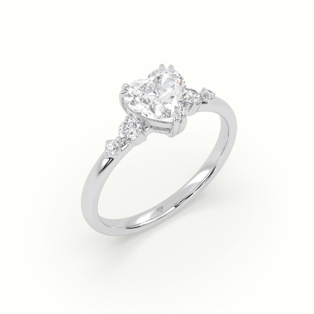 Heart Diamond Solitaire Side Stone Engagement Ring — White Gold