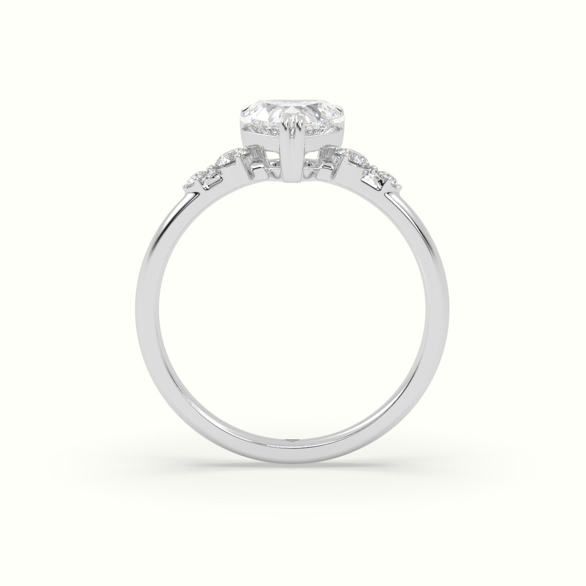Heart Diamond Solitaire Side Stone Engagement Ring — White Gold