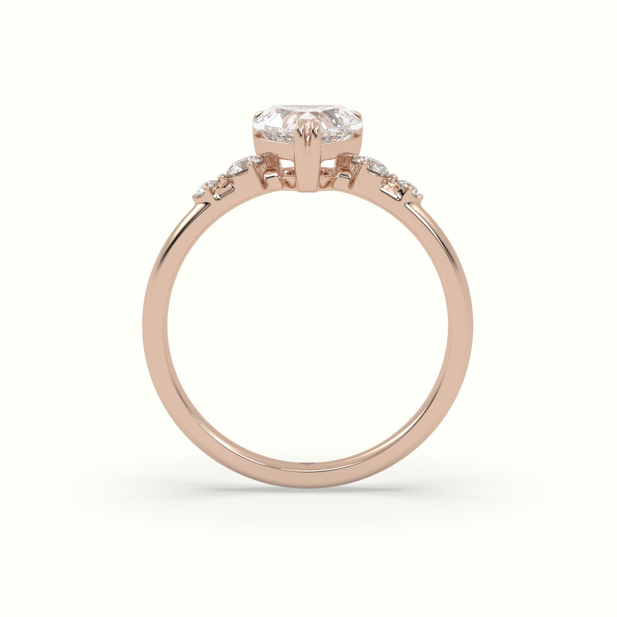 Heart Diamond Solitaire Side Stone Engagement Ring — Rose Gold