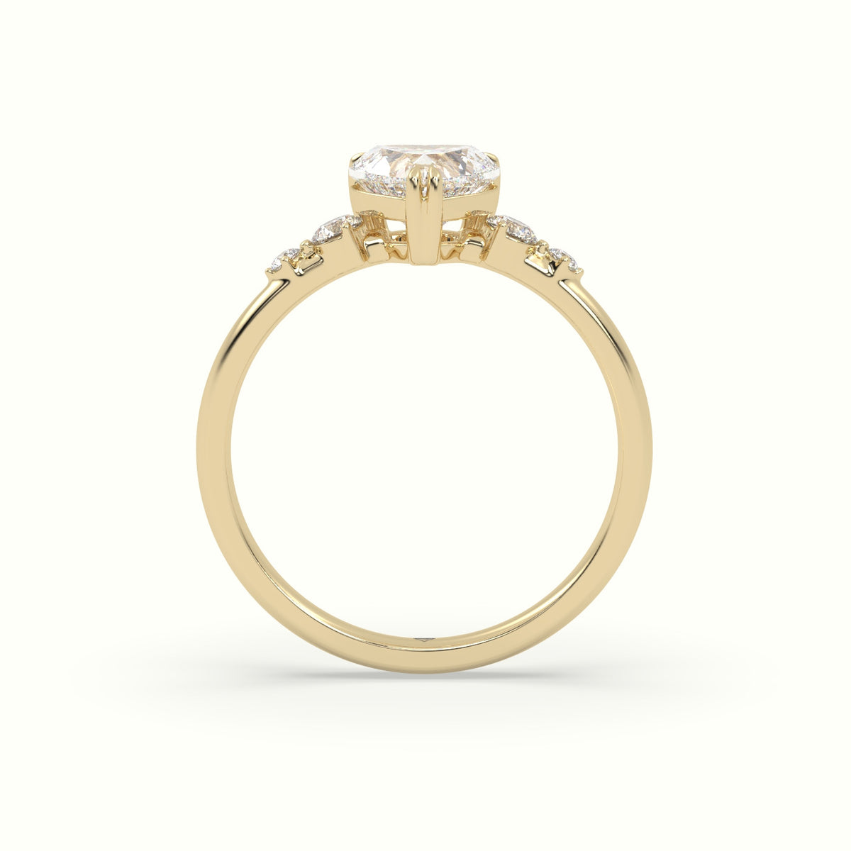 Heart Diamond Solitaire Side Stone Engagement Ring — Yellow Gold