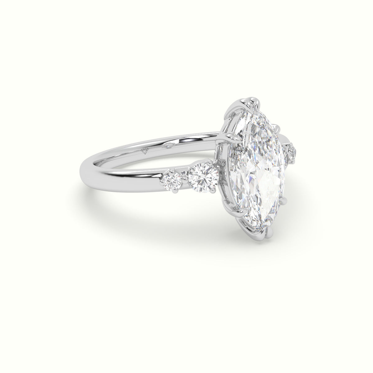Marquise Diamond Solitaire Side Stone Engagement Ring — White Gold