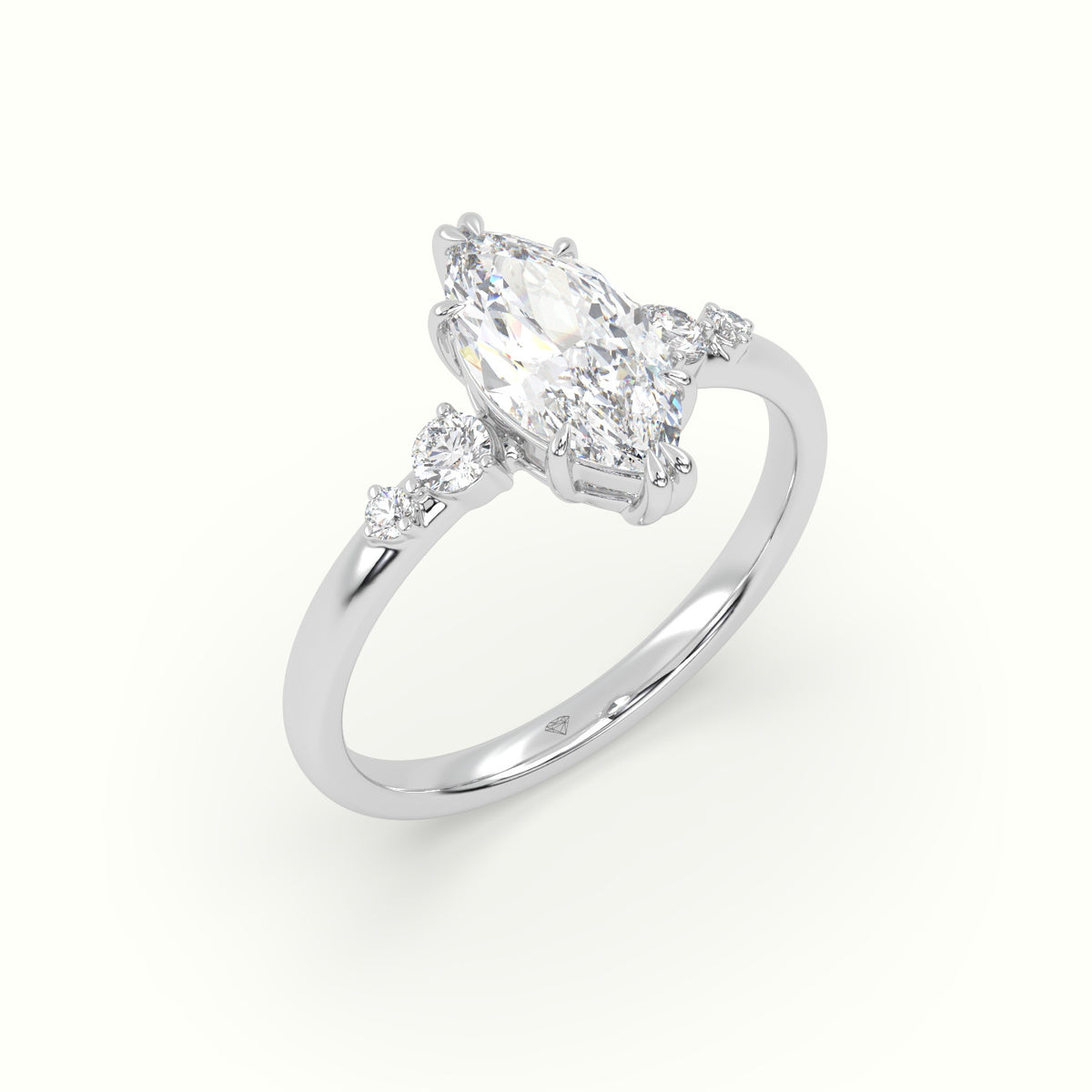 Marquise Diamond Solitaire Side Stone Engagement Ring — White Gold