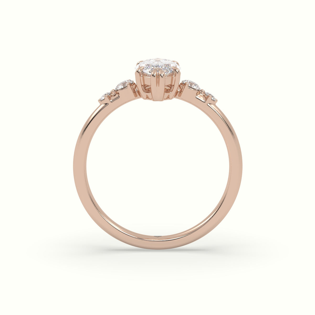 Marquise Diamond Solitaire Side Stone Engagement Ring — Rose Gold