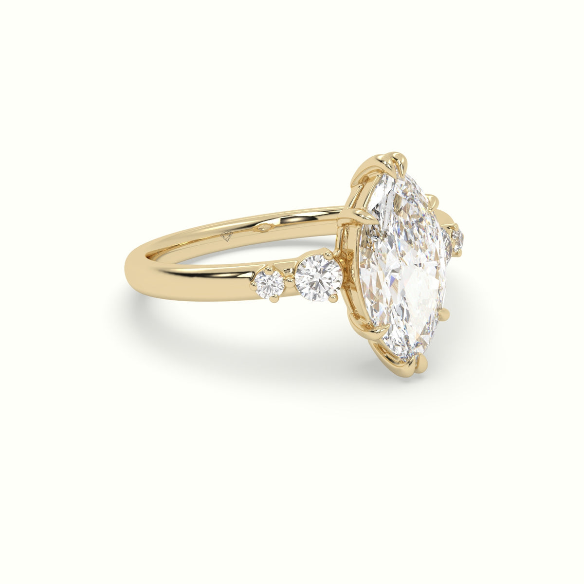 Marquise Diamond Solitaire Side Stone Engagement Ring — Yellow Gold