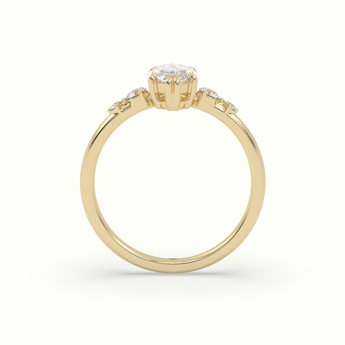 Marquise Diamond Solitaire Side Stone Engagement Ring — Yellow Gold