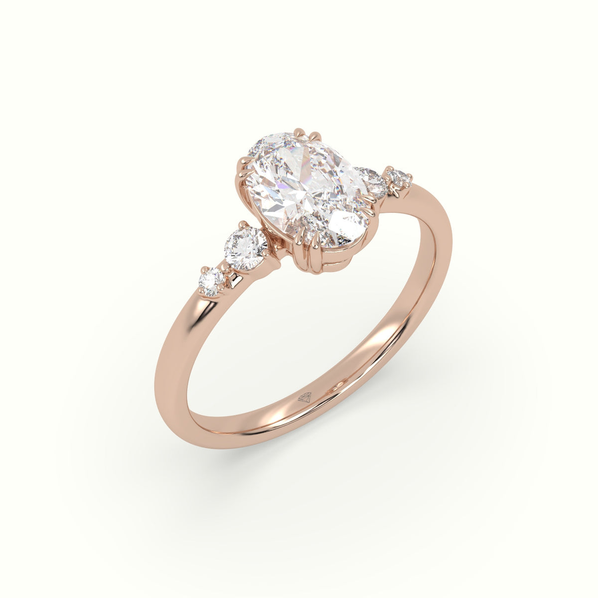 Oval Diamond Solitaire Side Stone Engagement Ring — Rose Gold