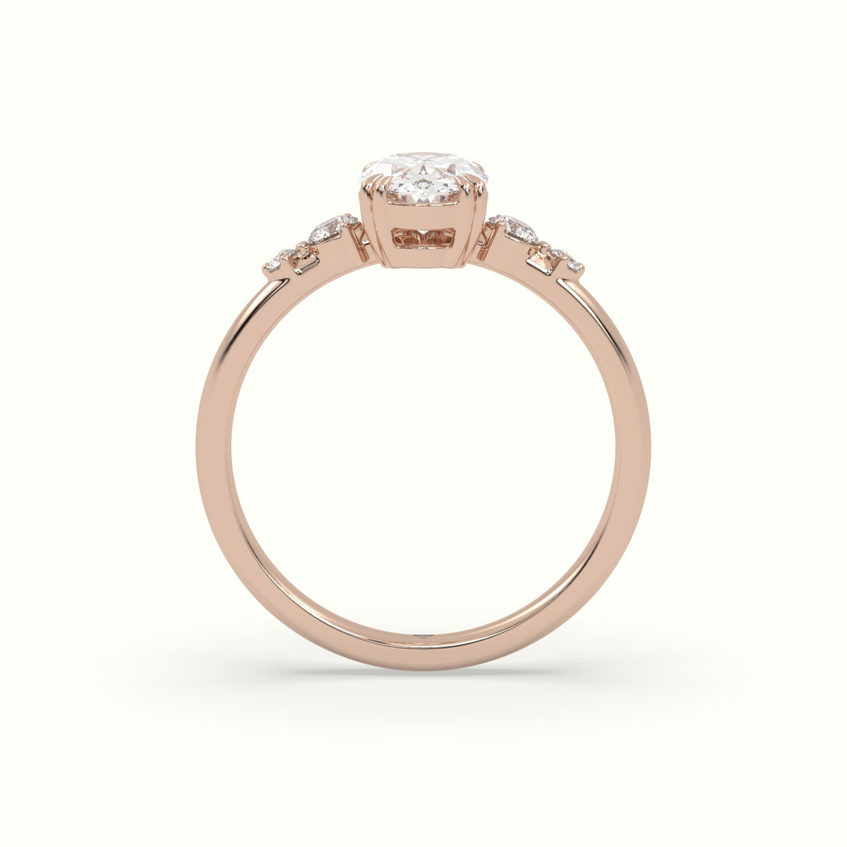 Oval Diamond Solitaire Side Stone Engagement Ring — Rose Gold