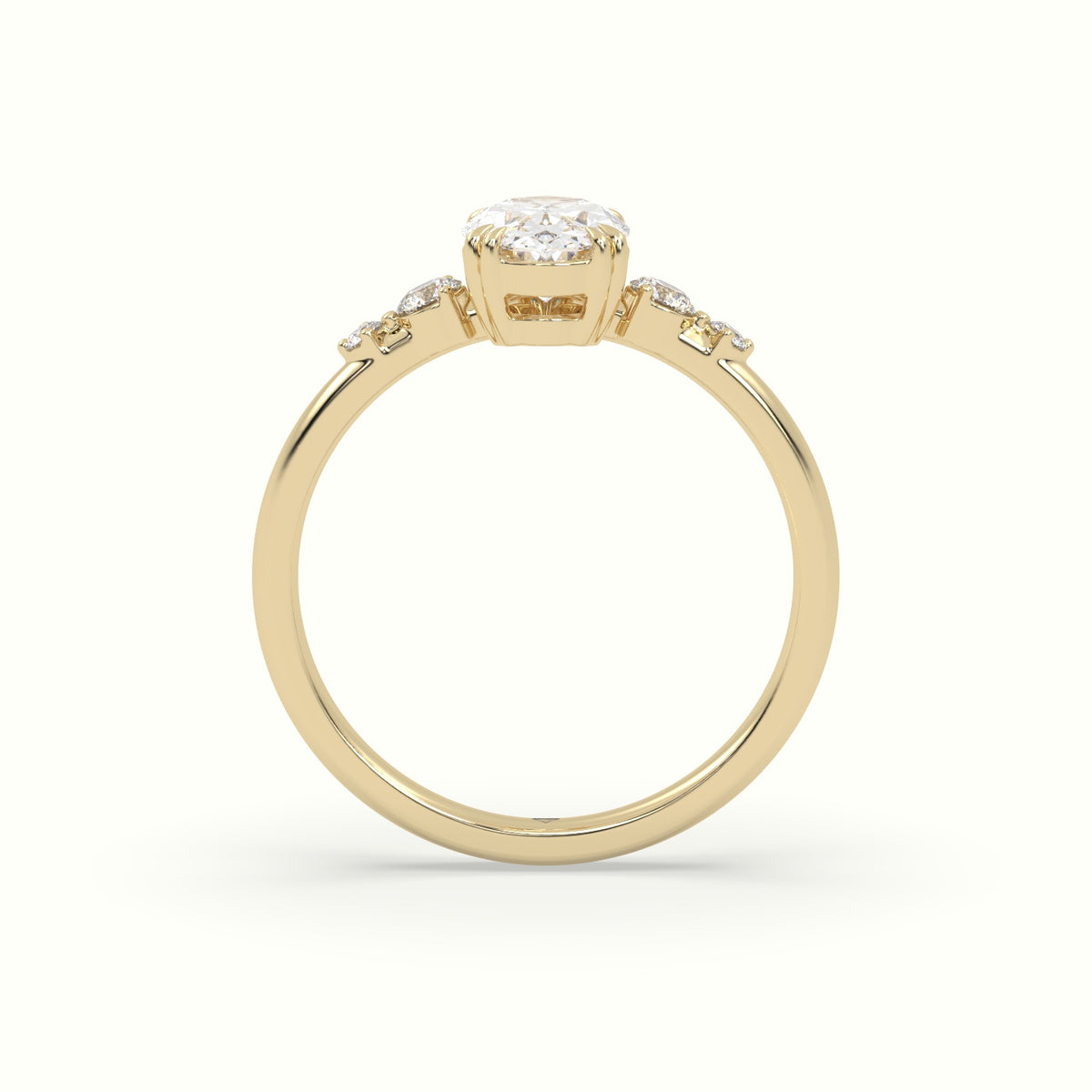 Oval Diamond Solitaire Side Stone Engagement Ring — Yellow Gold