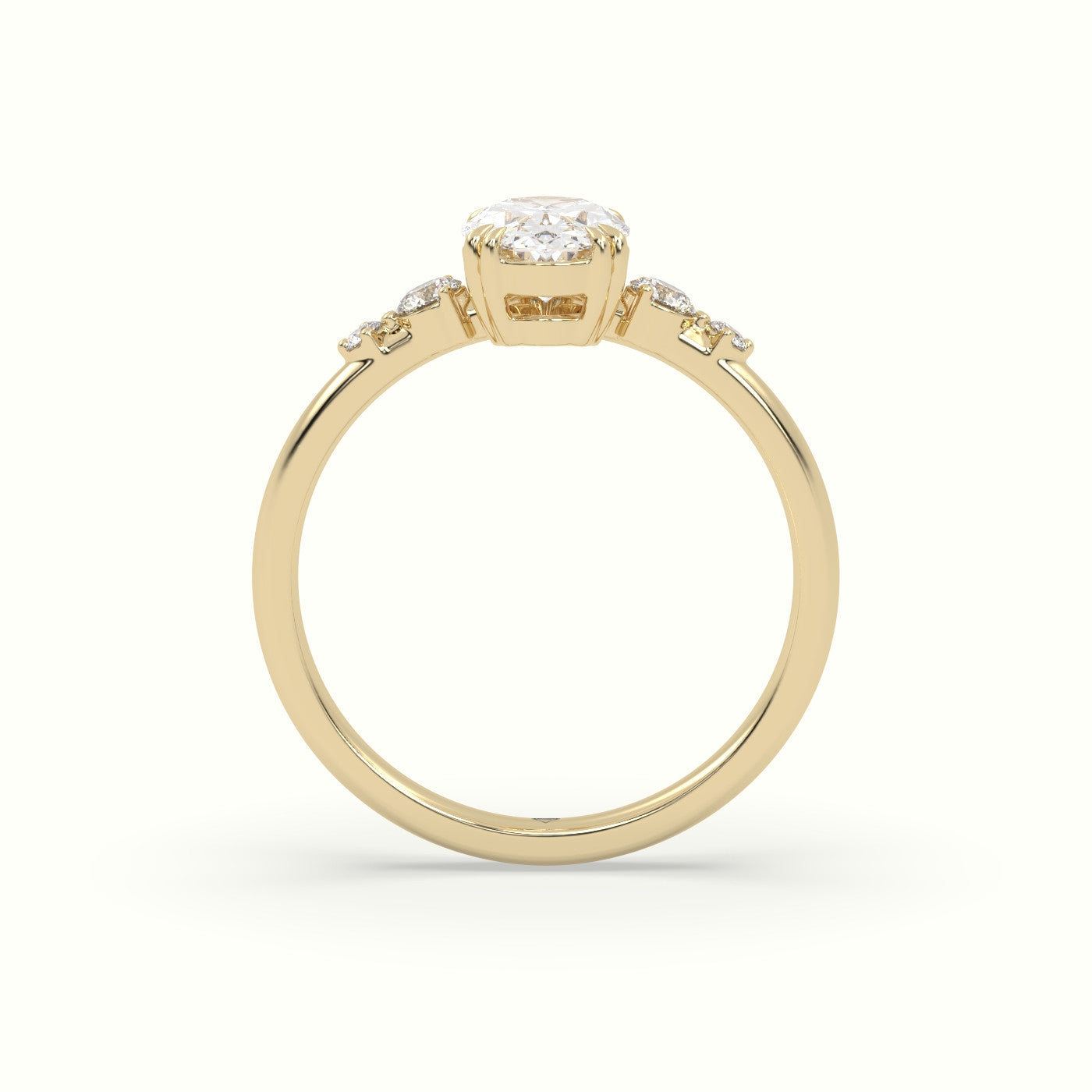 Oval Diamond Solitaire Side Stone Engagement Ring — Yellow Gold