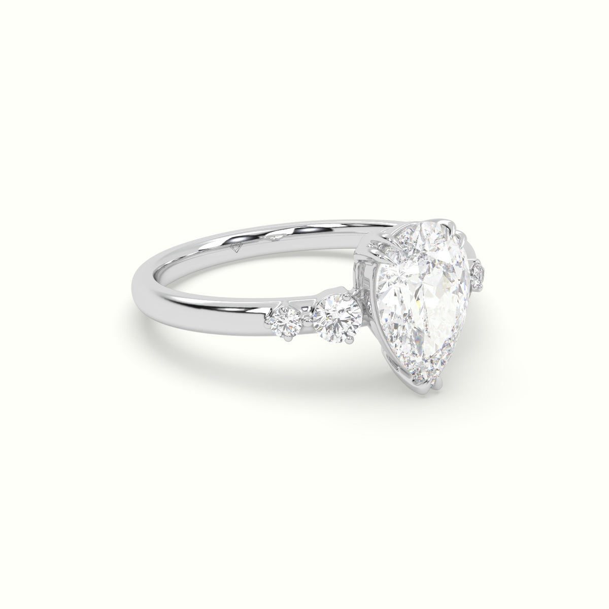 Pear Diamond Solitaire Side Stone Engagement Ring — White Gold