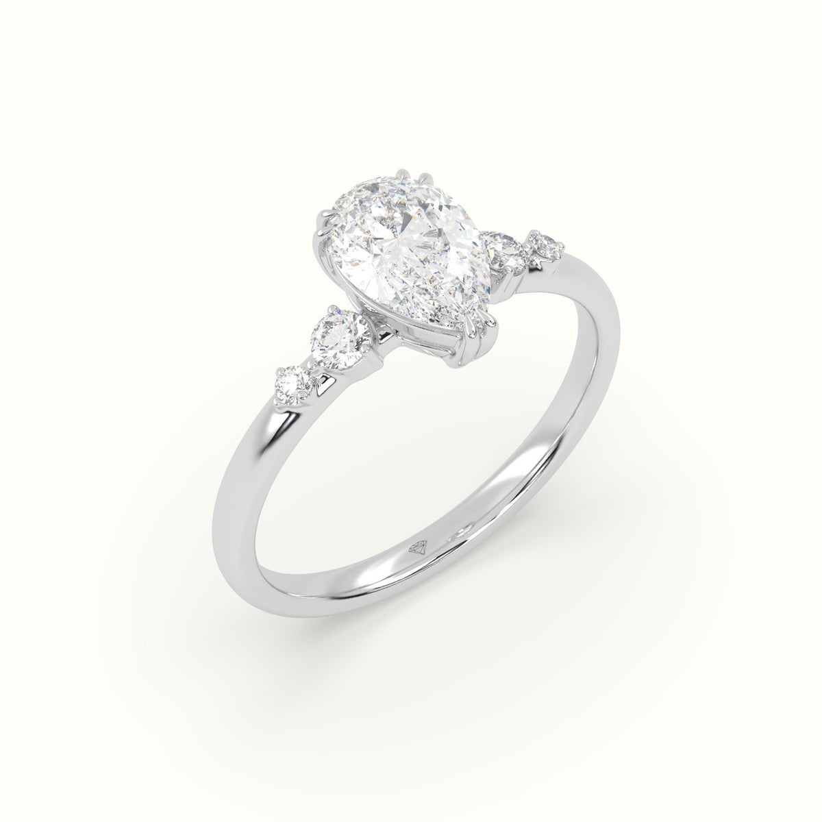 Pear Diamond Solitaire Side Stone Engagement Ring — White Gold
