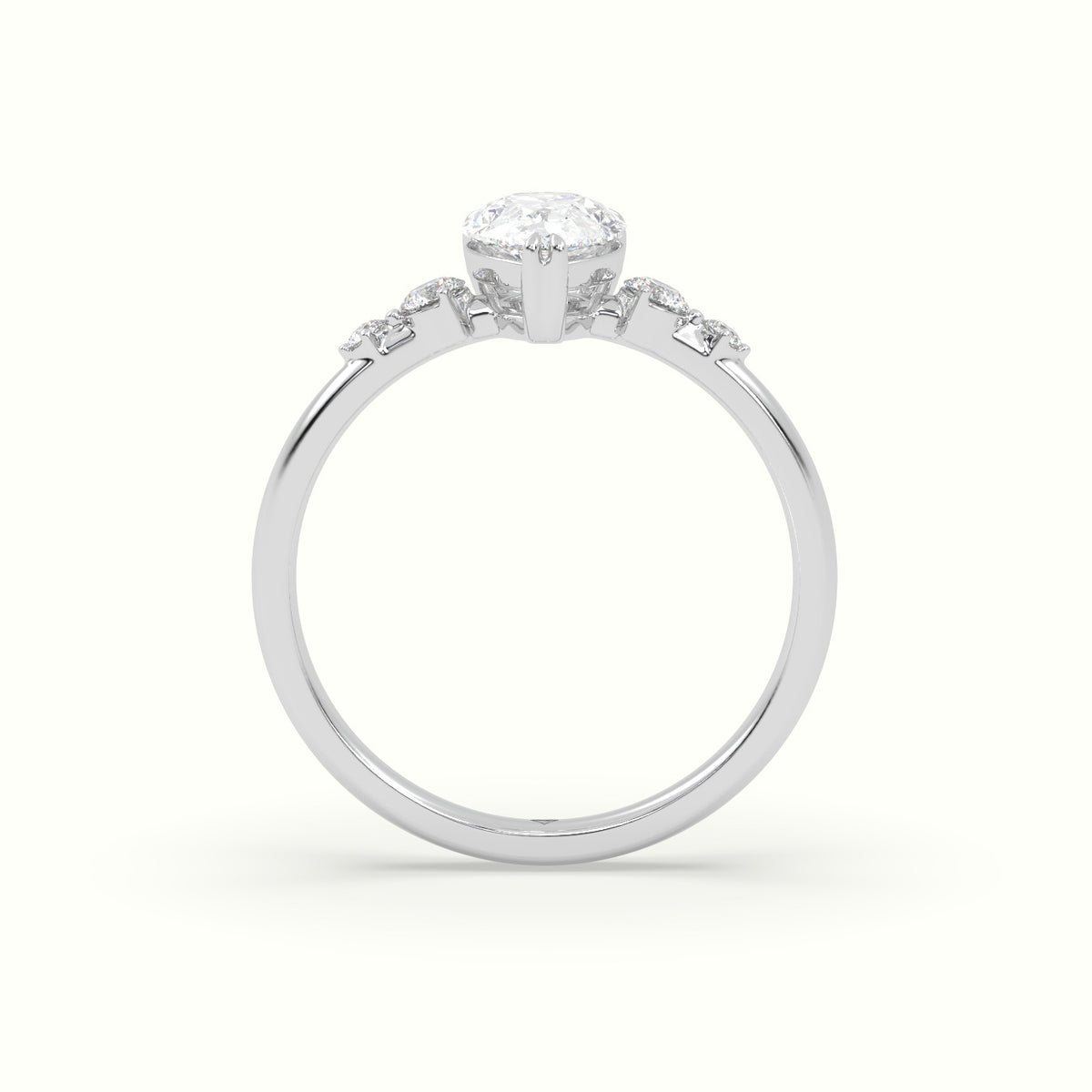 Pear Diamond Solitaire Side Stone Engagement Ring — White Gold