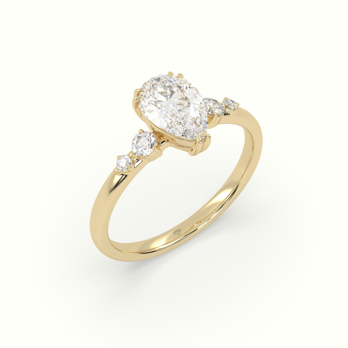Pear Diamond Solitaire Side Stone Engagement Ring — Yellow Gold