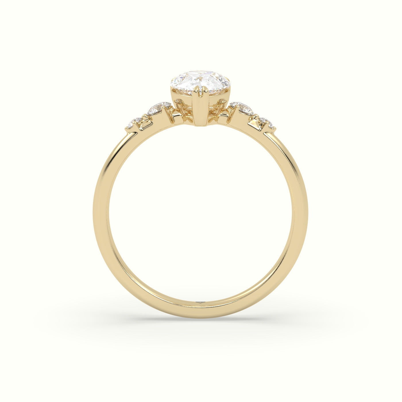 Pear Diamond Solitaire Side Stone Engagement Ring — Yellow Gold