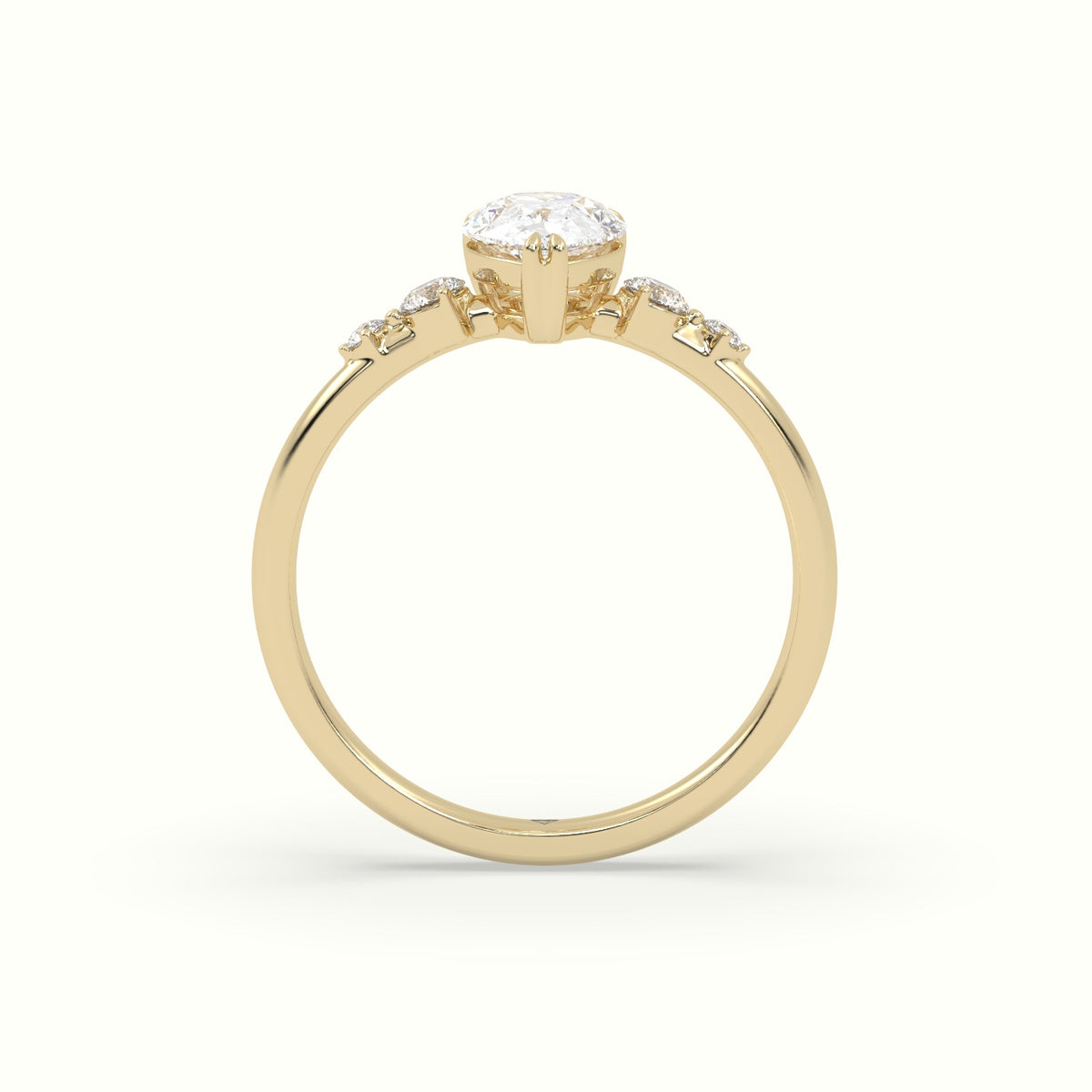 Pear Diamond Solitaire Side Stone Engagement Ring — Yellow Gold