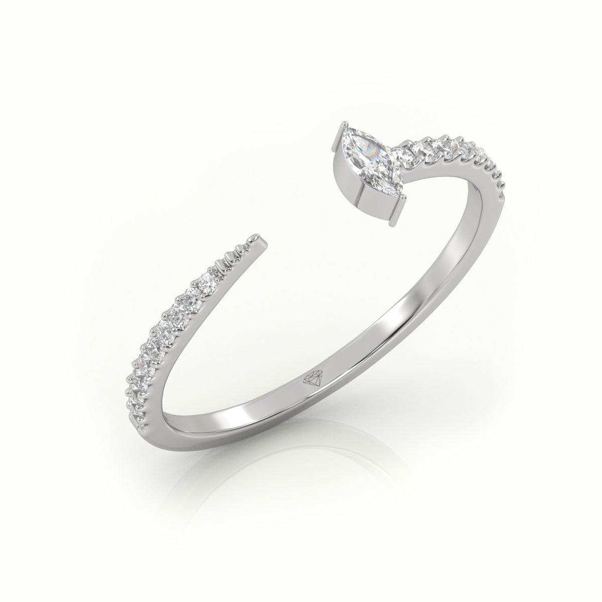 Marquise Cut Diamond 2 Prongs Open Pave Setting Ring — White Gold