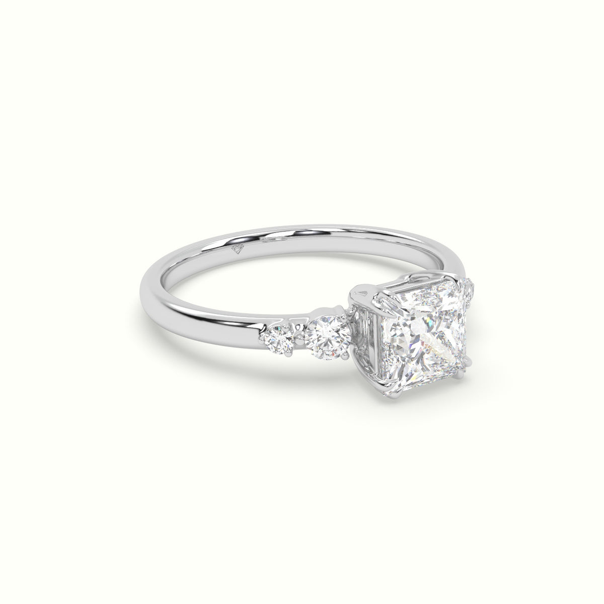 Princess Diamond Solitaire Side Stone Engagement Ring — White Gold