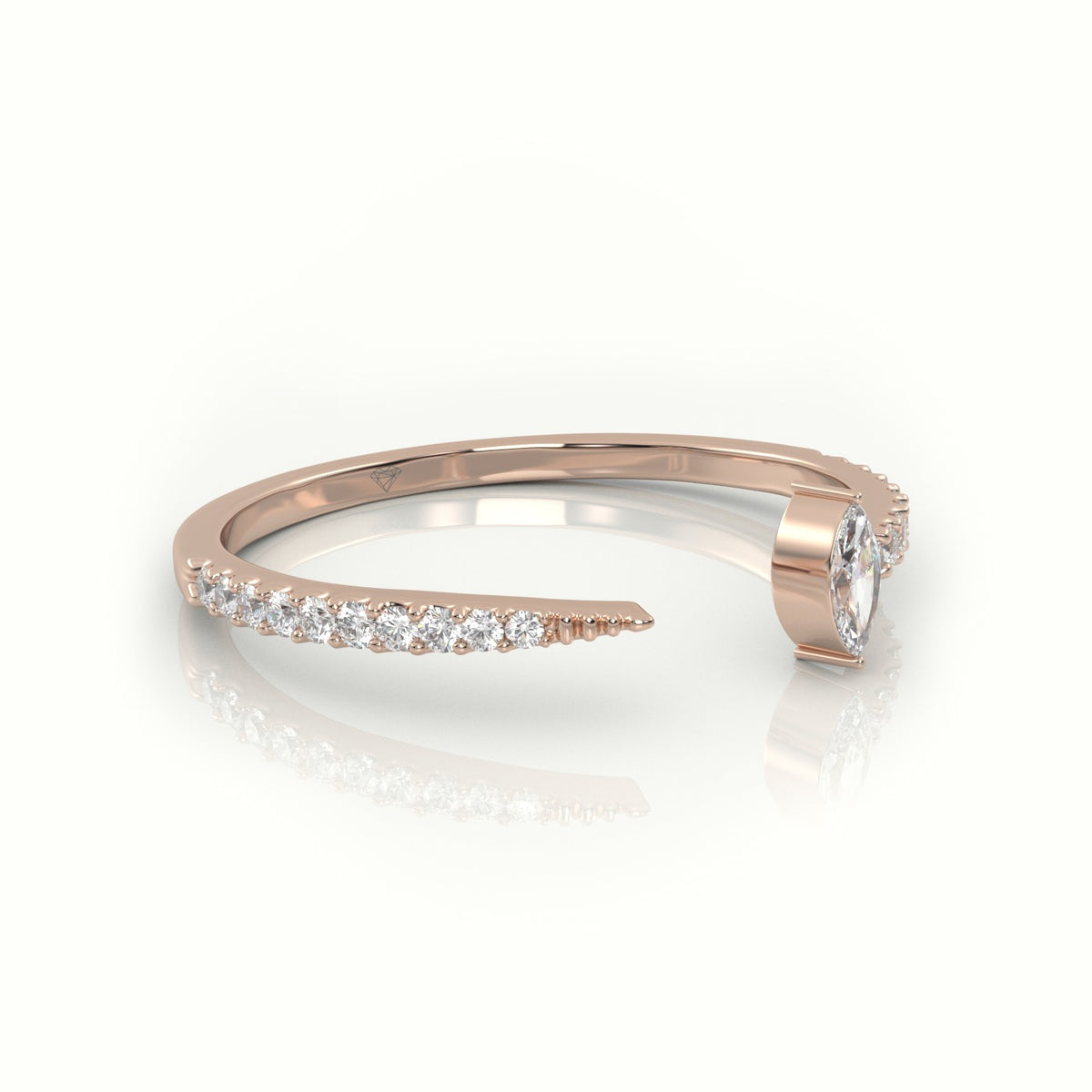 Marquise Cut Diamond 2 Prongs Open Pave Setting Ring — Rose Gold