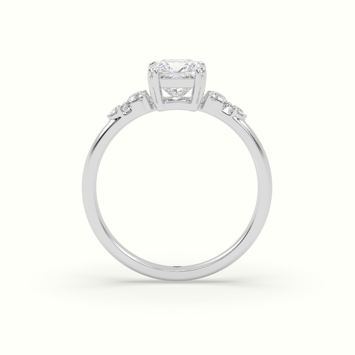 Princess Diamond Solitaire Side Stone Engagement Ring — White Gold