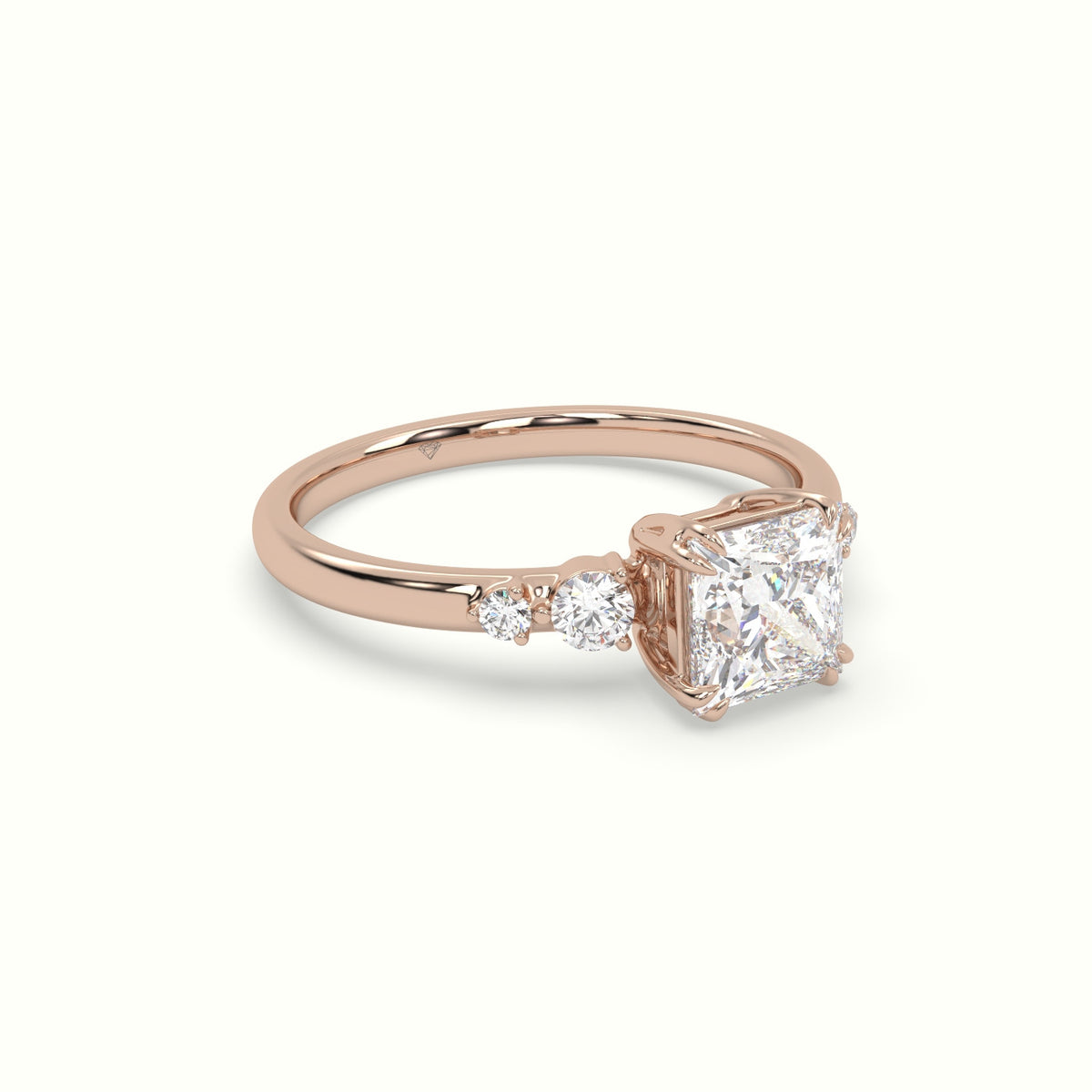 Princess Diamond Solitaire Side Stone Engagement Ring — Rose Gold