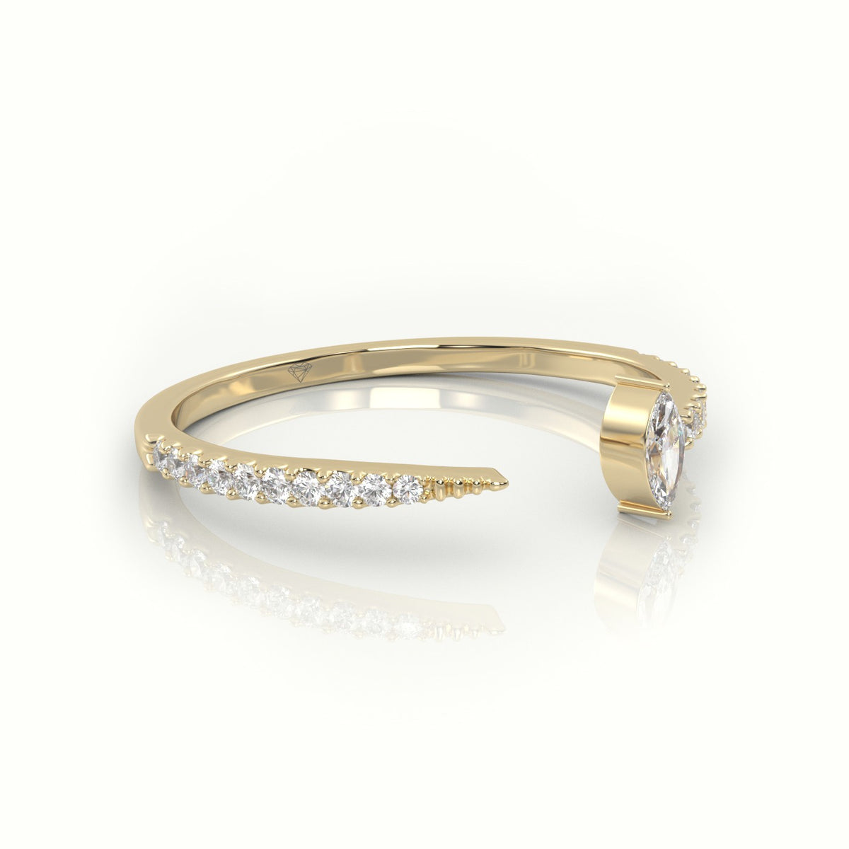 Marquise Cut Diamond 2 Prongs Open Pave Setting Ring — Yellow Gold