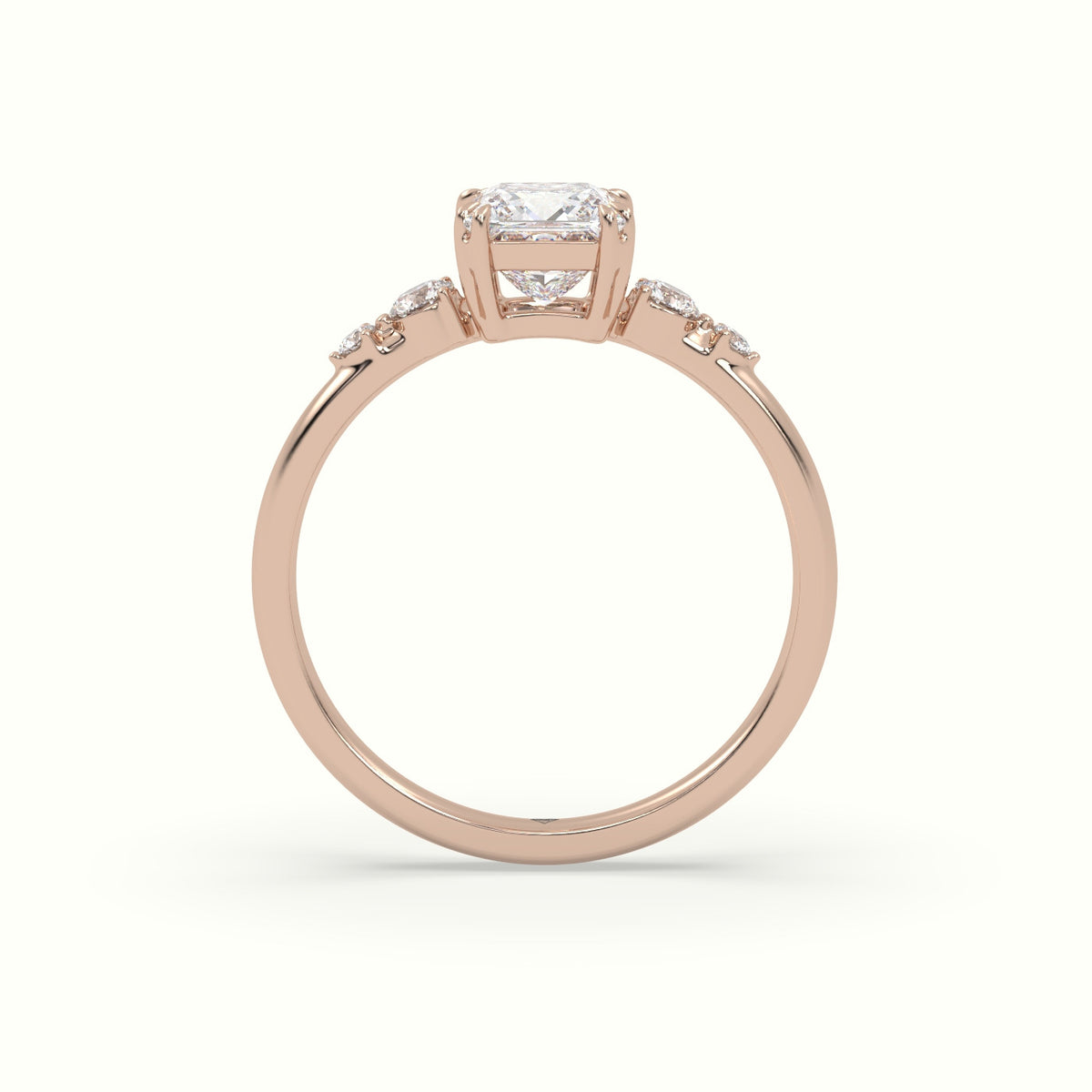 Princess Diamond Solitaire Side Stone Engagement Ring — Rose Gold