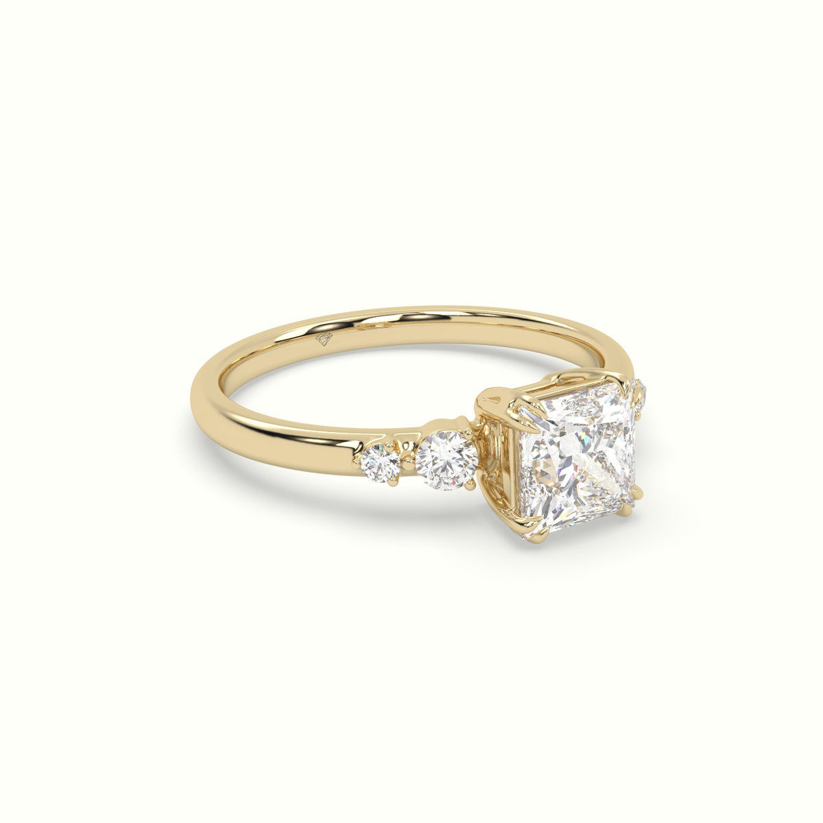 Princess Diamond Solitaire Side Stone Engagement Ring — Yellow Gold