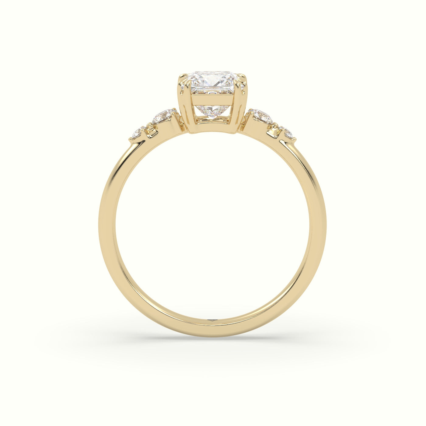 Princess Diamond Solitaire Side Stone Engagement Ring — Yellow Gold