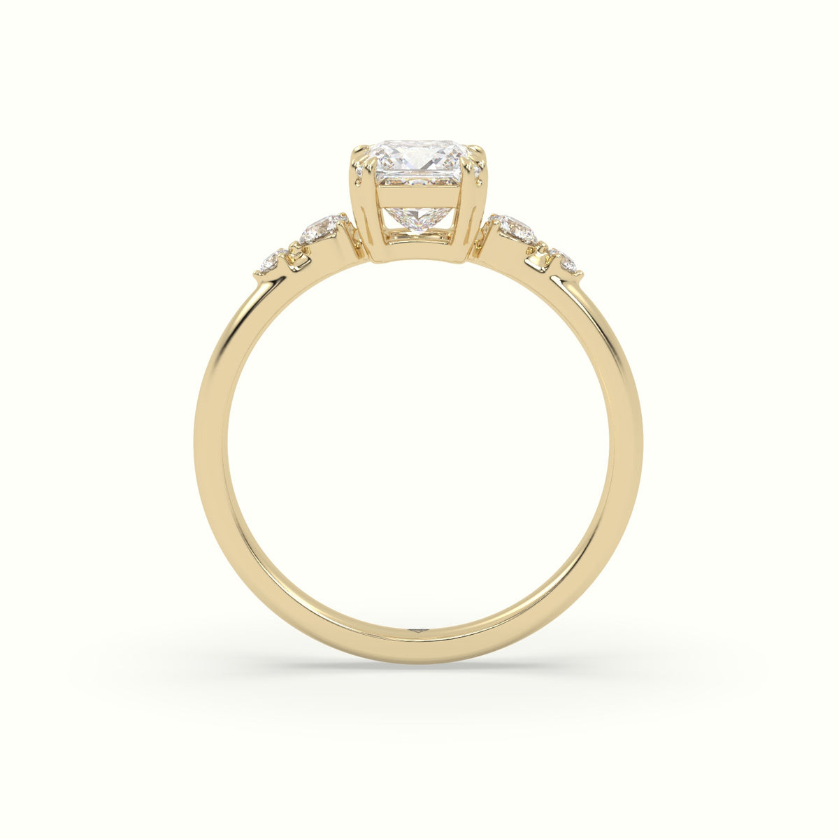 Princess Diamond Solitaire Side Stone Engagement Ring — Yellow Gold