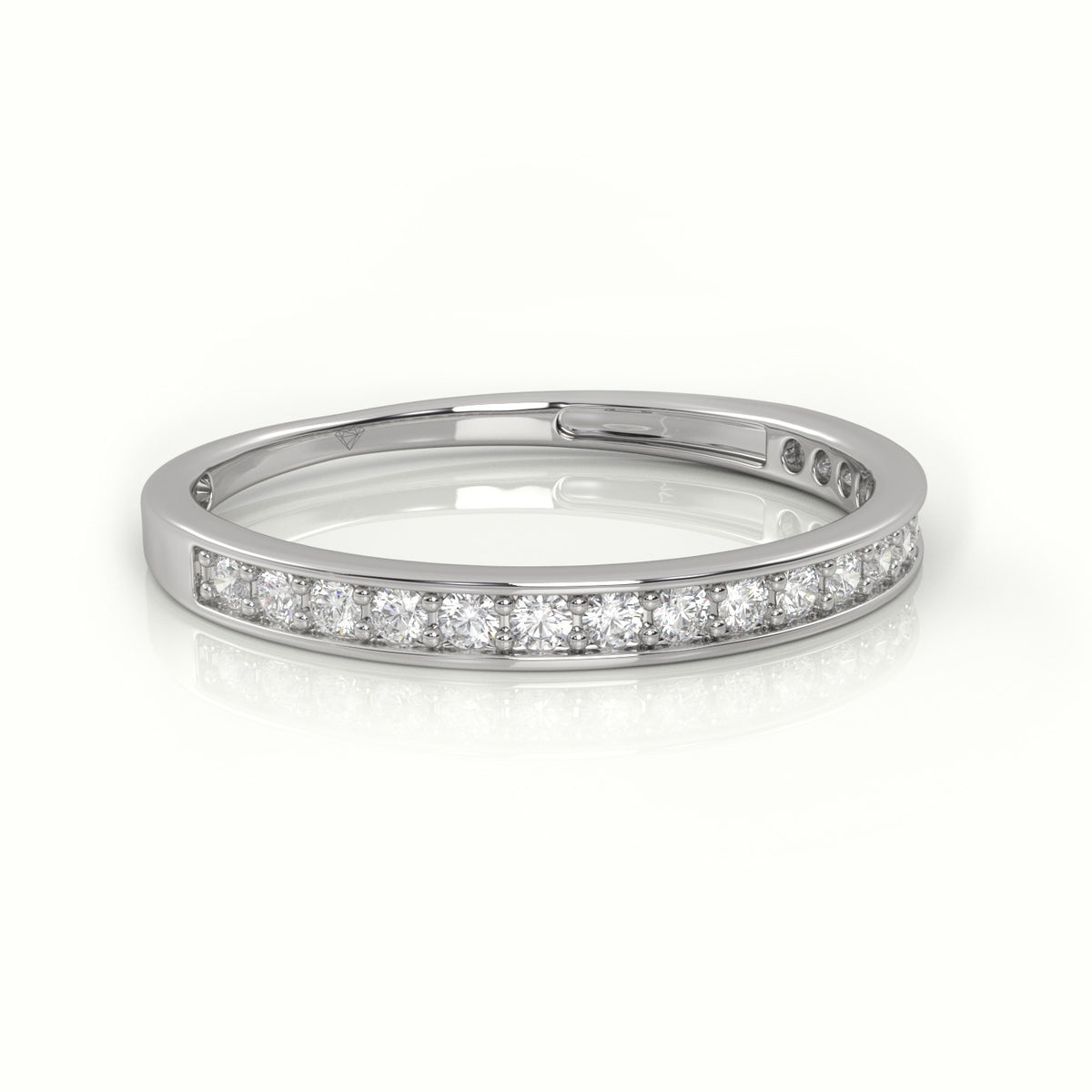 Round Cut Diamond Channel Setting Half Eternity Wedding Band — White Gold