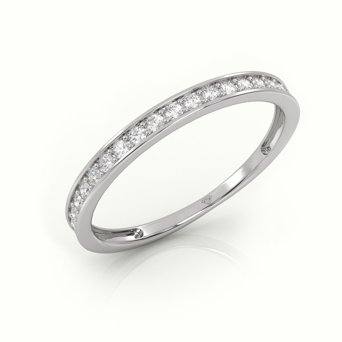 Round Cut Diamond Channel Setting Half Eternity Wedding Band — White Gold