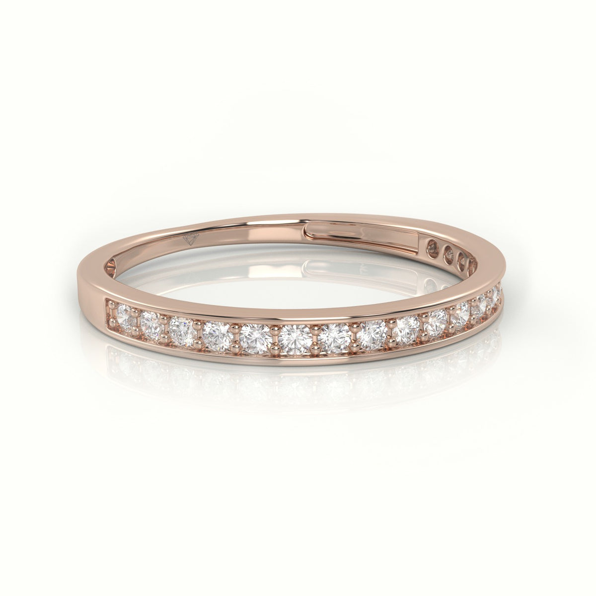 Round Cut Diamond Channel Setting Half Eternity Wedding Band — Rose Gold