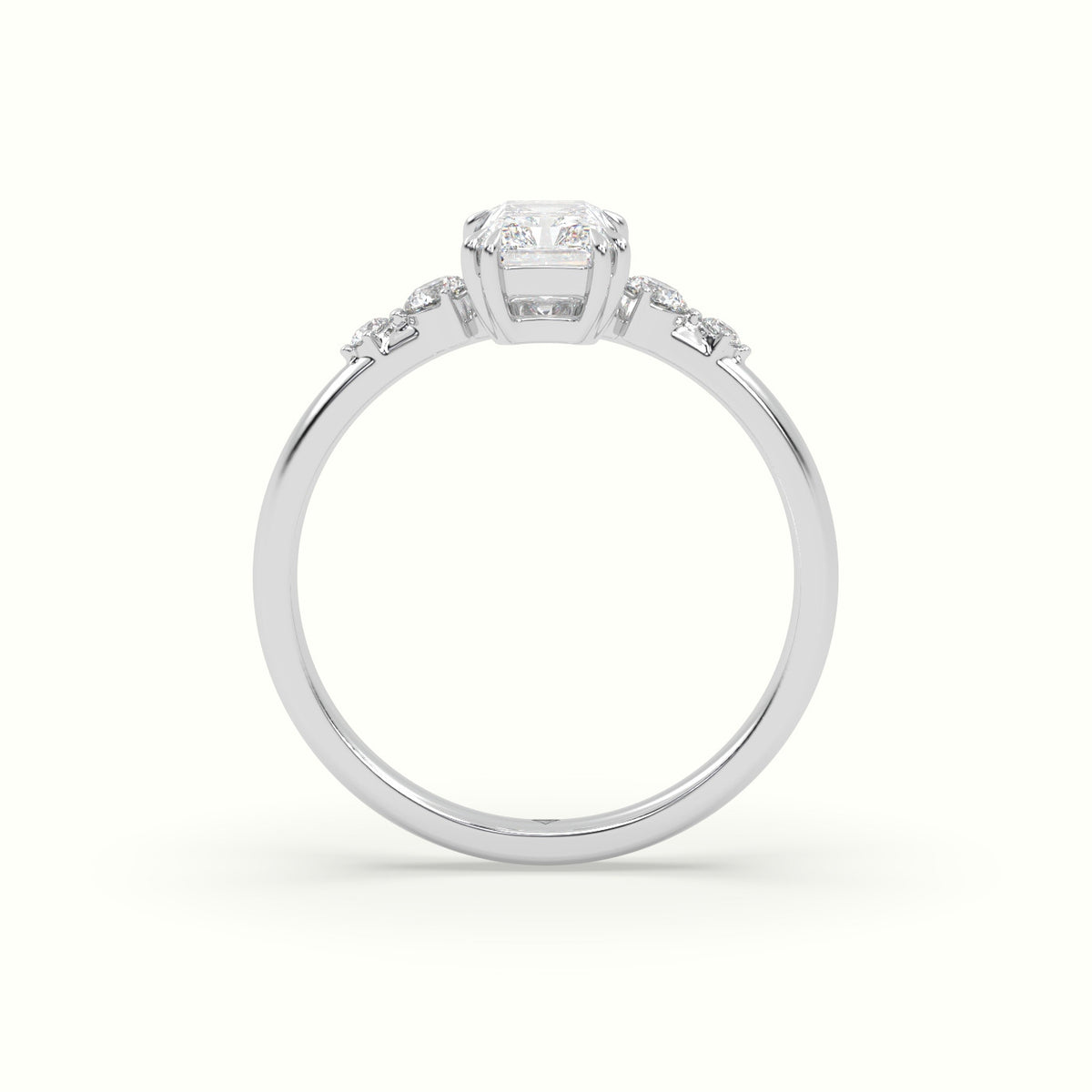 Radiant Diamond Solitaire Side Stone Engagement Ring — White Gold