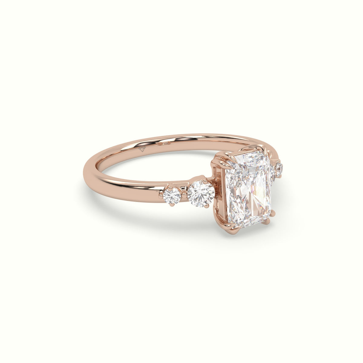 Radiant Diamond Solitaire Side Stone Engagement Ring — Rose Gold