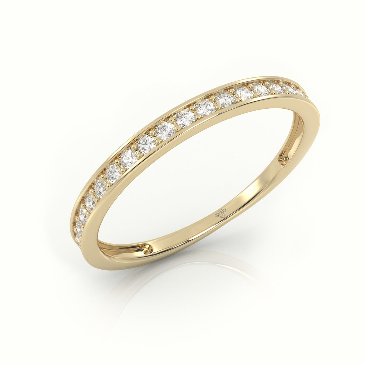 Round Cut Diamond Channel Setting Half Eternity Wedding Band — Yellow Gold