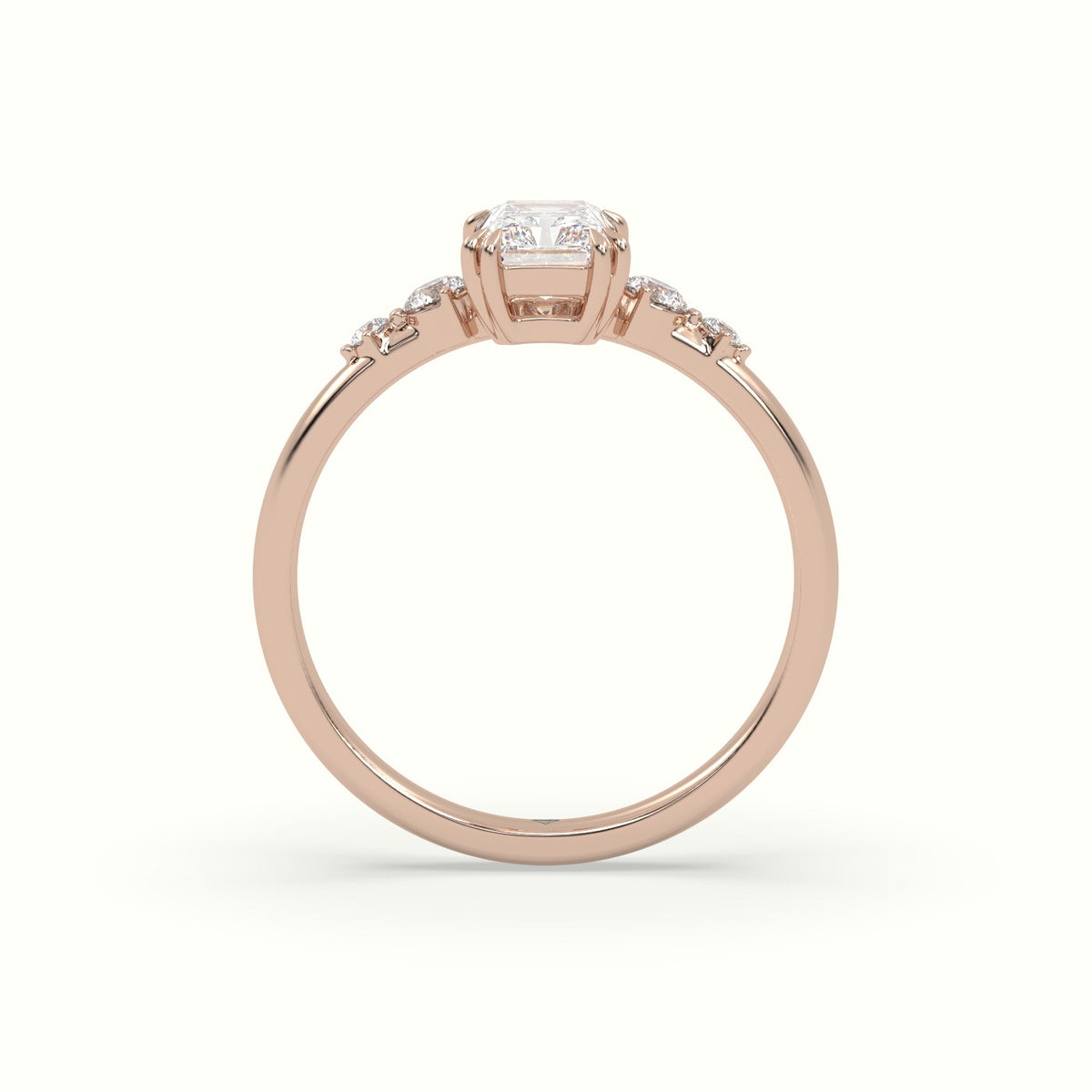 Radiant Diamond Solitaire Side Stone Engagement Ring — Rose Gold