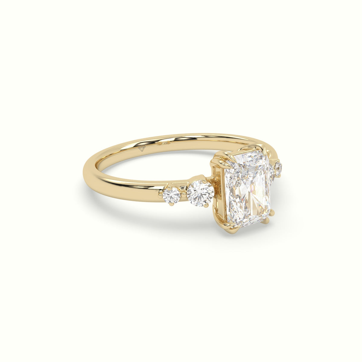 Radiant Diamond Solitaire Side Stone Engagement Ring — Yellow Gold