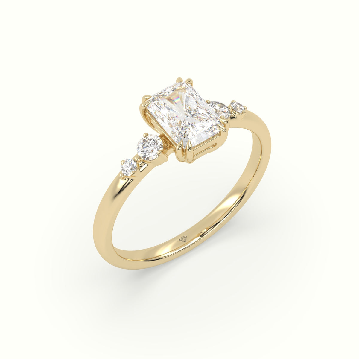 Radiant Diamond Solitaire Side Stone Engagement Ring — Yellow Gold