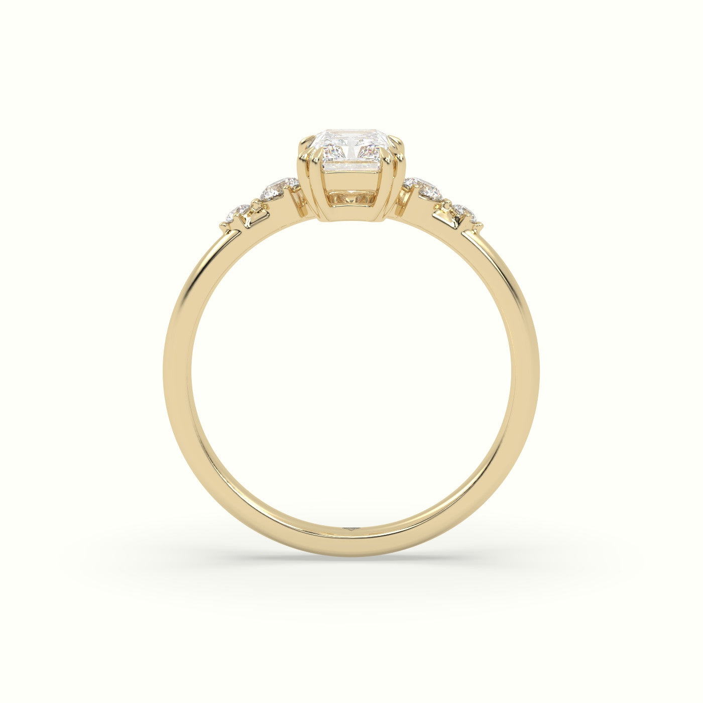 Radiant Diamond Solitaire Side Stone Engagement Ring — Yellow Gold