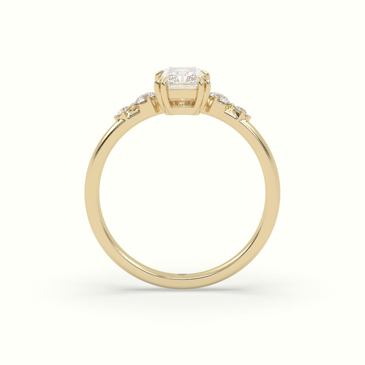 Radiant Diamond Solitaire Side Stone Engagement Ring — Yellow Gold