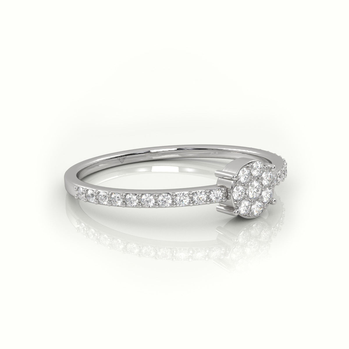 Round Cut Diamond 4 Prongs Pave Setting Designer Ring — White Gold