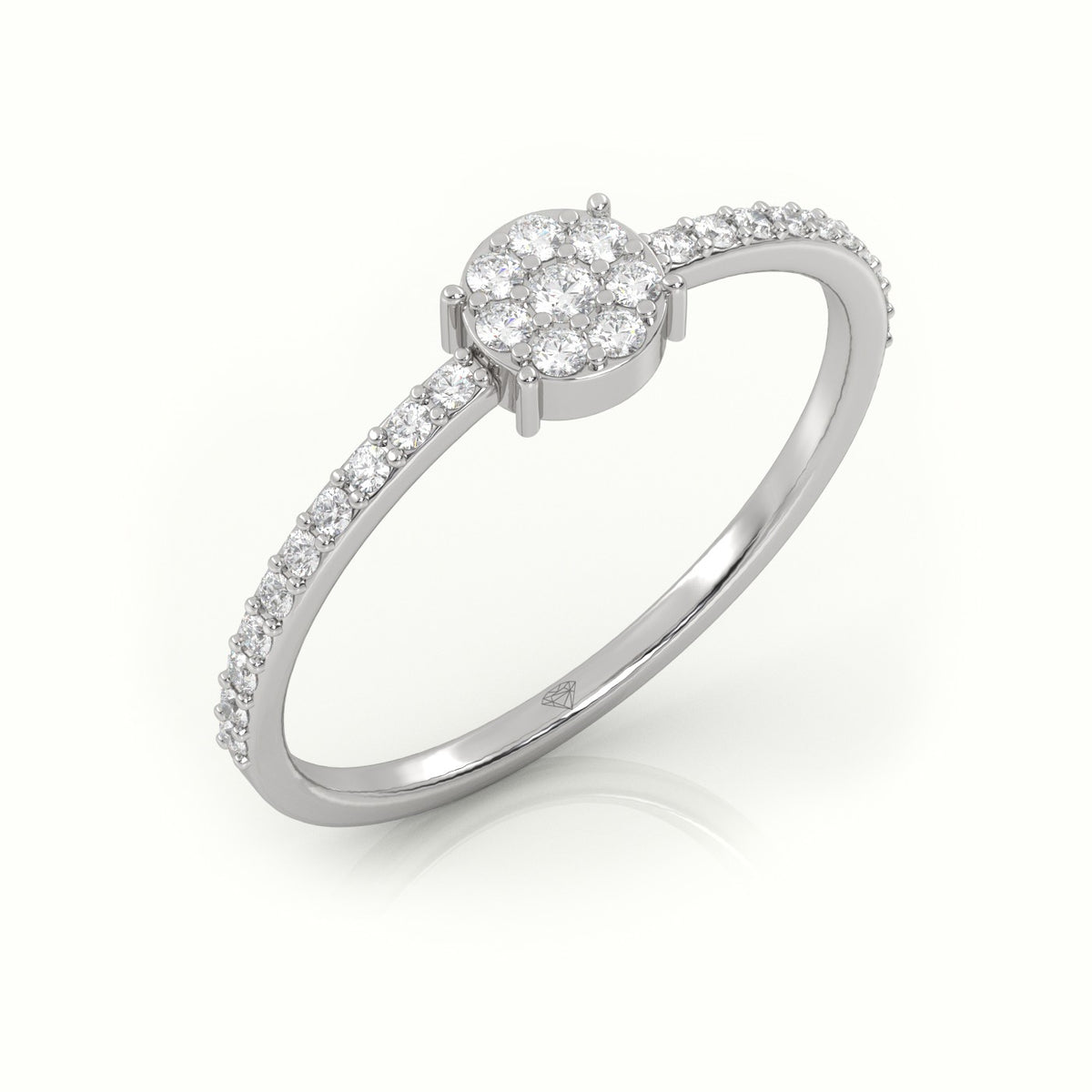 Round Cut Diamond 4 Prongs Pave Setting Designer Ring — White Gold