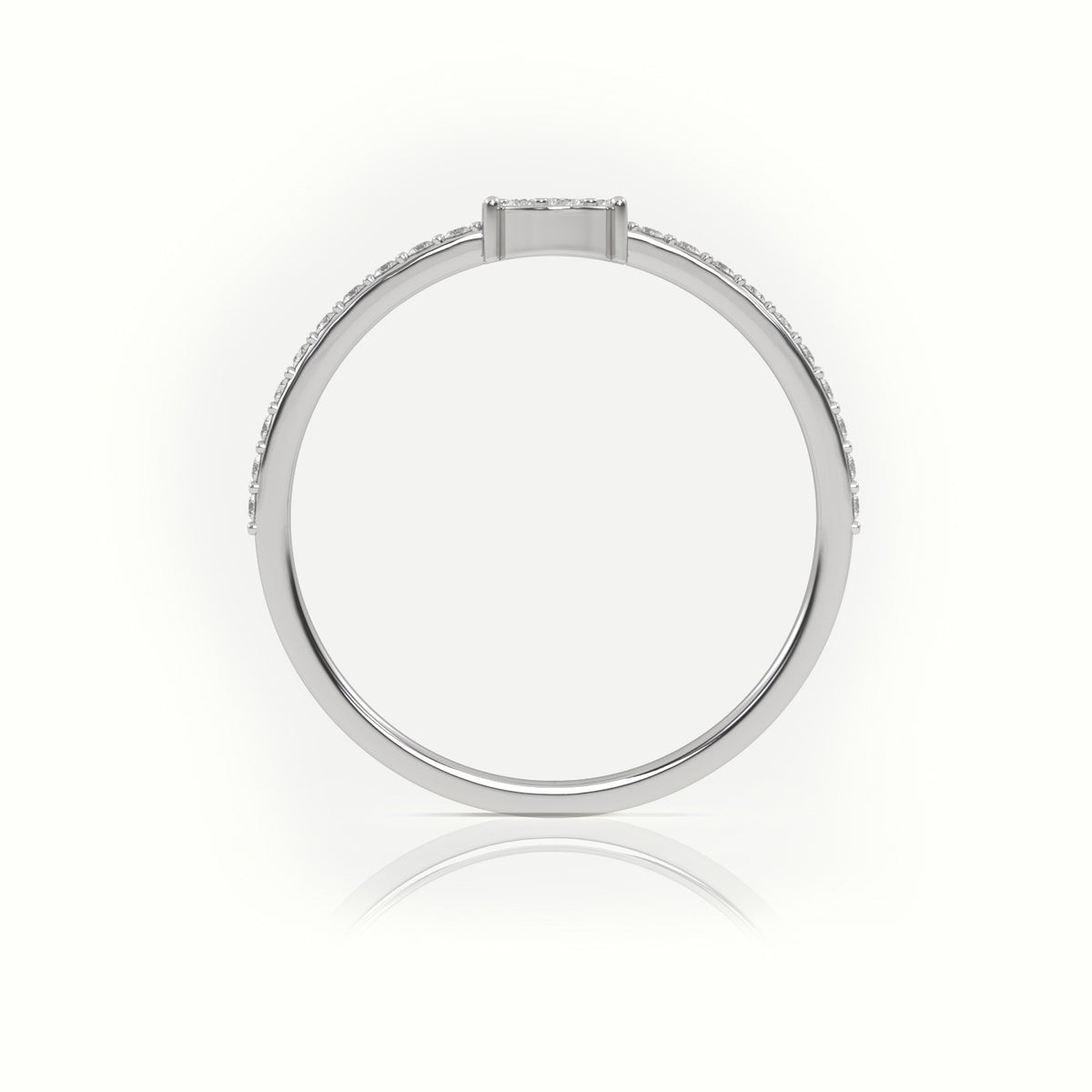 Round Cut Diamond 4 Prongs Pave Setting Designer Ring — White Gold