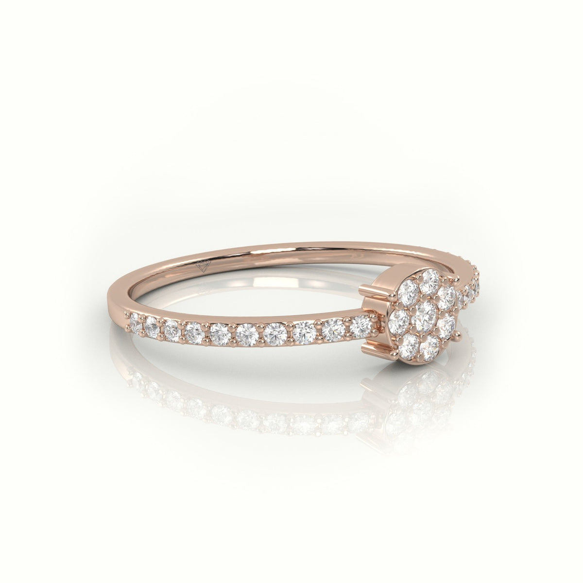 Round Cut Diamond 4 Prongs Pave Setting Designer Ring — Rose Gold