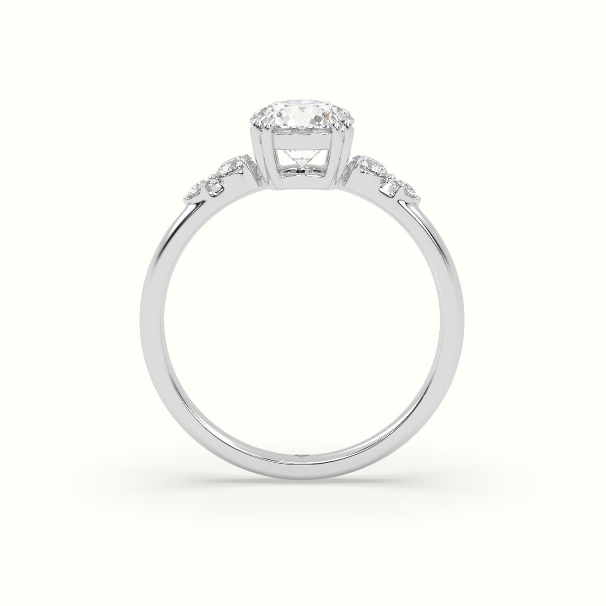 Round Diamond Solitaire Side Stone Engagement Ring — White Gold