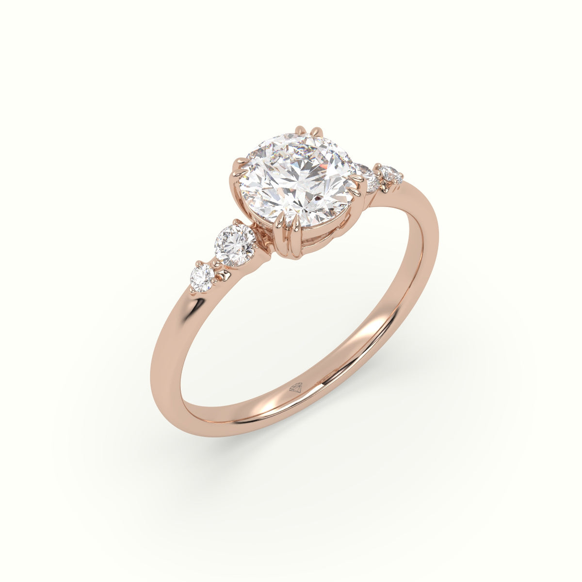 Round Diamond Solitaire Side Stone Engagement Ring — Rose Gold